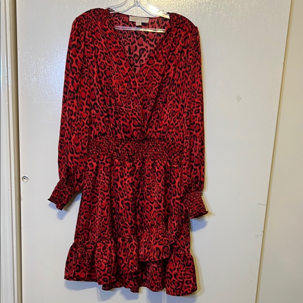 Michael Kors Red and Black Animal Print Dress